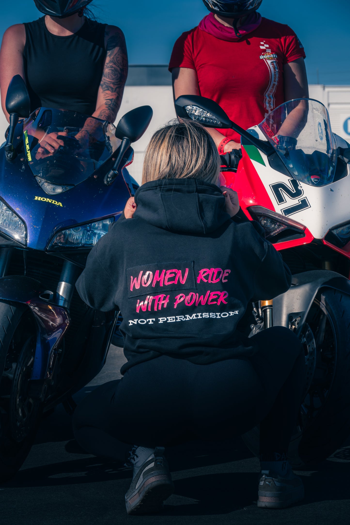 “WOMEN RIDE WITH POWER NOT PERMISSION"