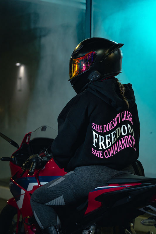 SHE DOESN’T CHASE FREEDOM, SHE COMMANDS IT”